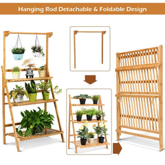 3 Tiers Bamboo Hanging Folding Plant Shelf Stand