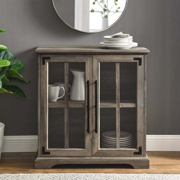 Gray Wash 2 Door Accent Cabinet Adjustable Shelf Within the Soft-Close, Glass Doors to Display and Easily Access your Dinnerware Essentials