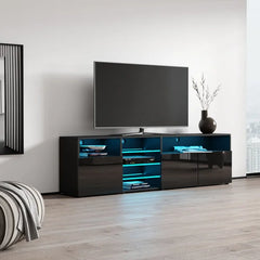 Black TV Stand for TVs up to 88" with Cable Management and Adjustable Shelve Built-in Lighting