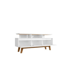 White Flemming TV Stand for TVs up to 70" Geometric Open Floating Top Shelf with A Beveled Design