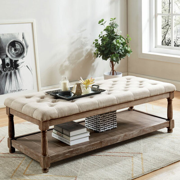 Beige Vela Upholstered Shelves Storage Bench Perfect Bench for a Living Room