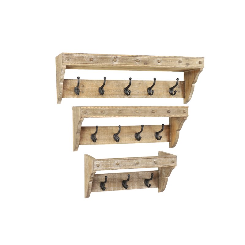 Oumilen Rustic Green Wood Coat Rack Wall Mount Shelf with 4-Dual Hooks Hooks  (Set of 2) LT-BHK03-A3 - The Home Depot