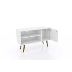 White Oglethorpe TV Stand for TVs up to 46" Clean Lined Silhouette and Angled Legs