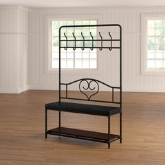 40.5'' Wide Hall Tree with Shoe Storage Six Hooks That Are Ideal for Hanging Coats and Hats Provides A Place to Sit