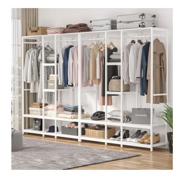 Closet System Wardrobe Shelves Double Rod Portable Clothes Storage